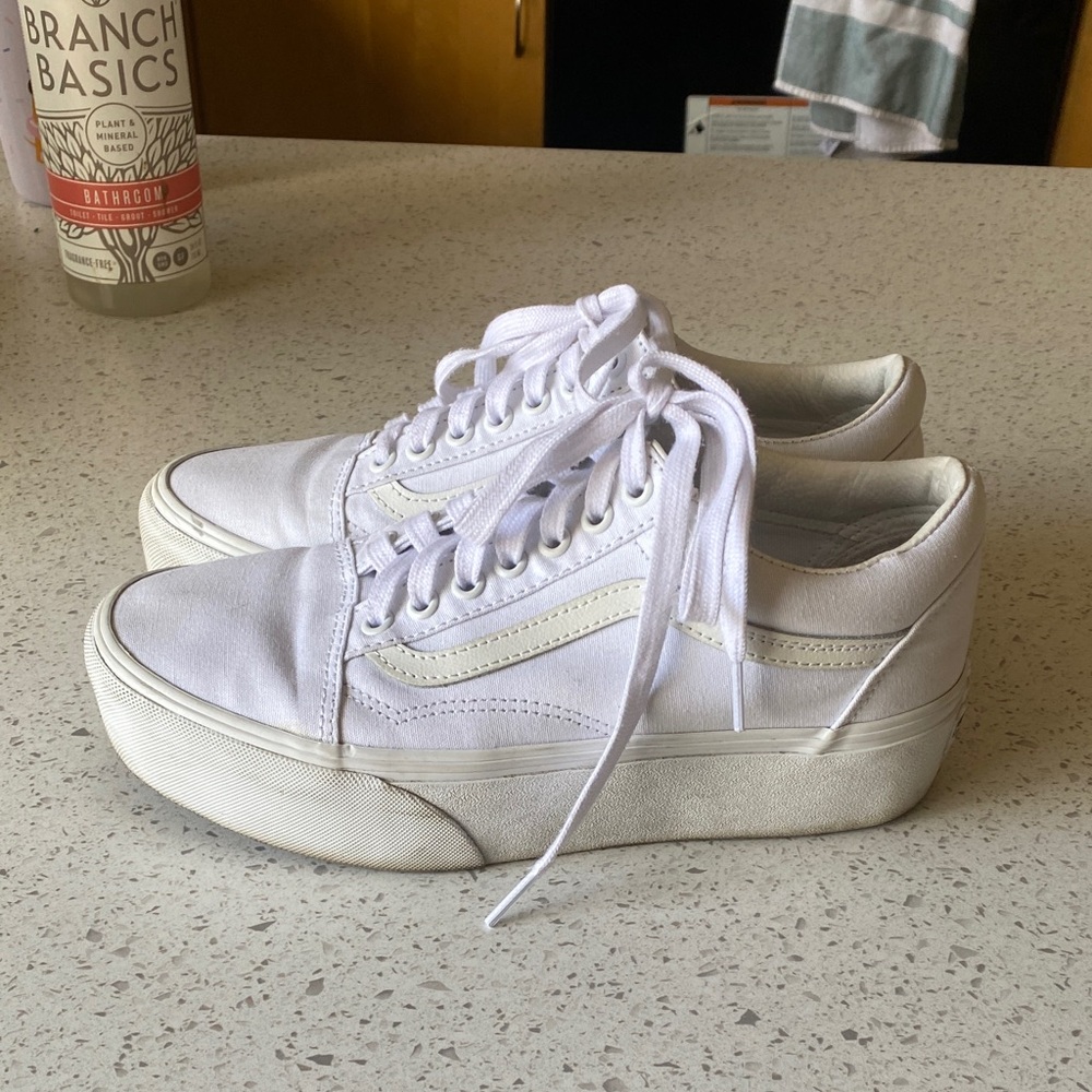 Women's White Platform Vans - Picture 3 of 6